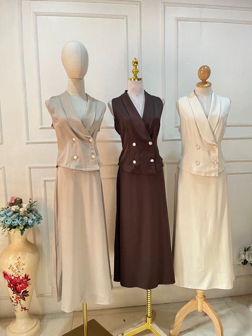 HELLO FASHION Collar Down Double Breasted Vest With Skirts